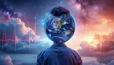 Illustration of a person listening to the Earth's heartbeat